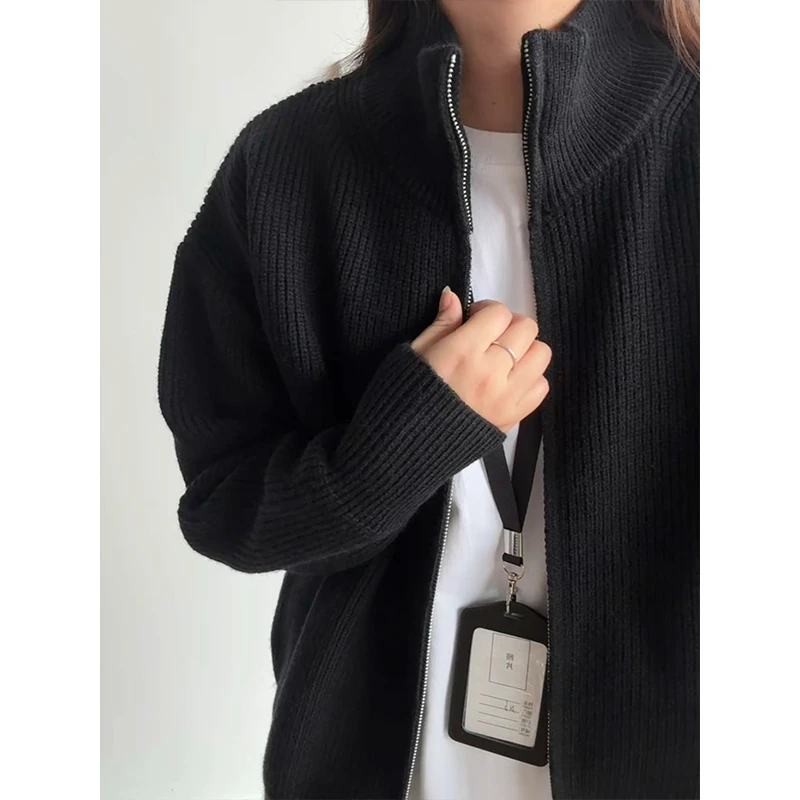 黑色高领开衫毛衣男款秋季内搭线衣夹克cleanfit美式针织衫外套潮