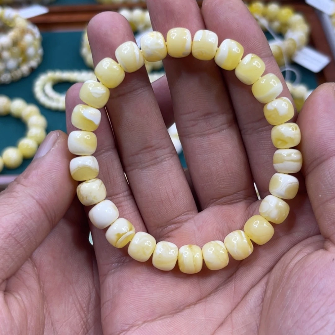 琥珀未镶嵌手链蜜蜡9mm金白闪电纹