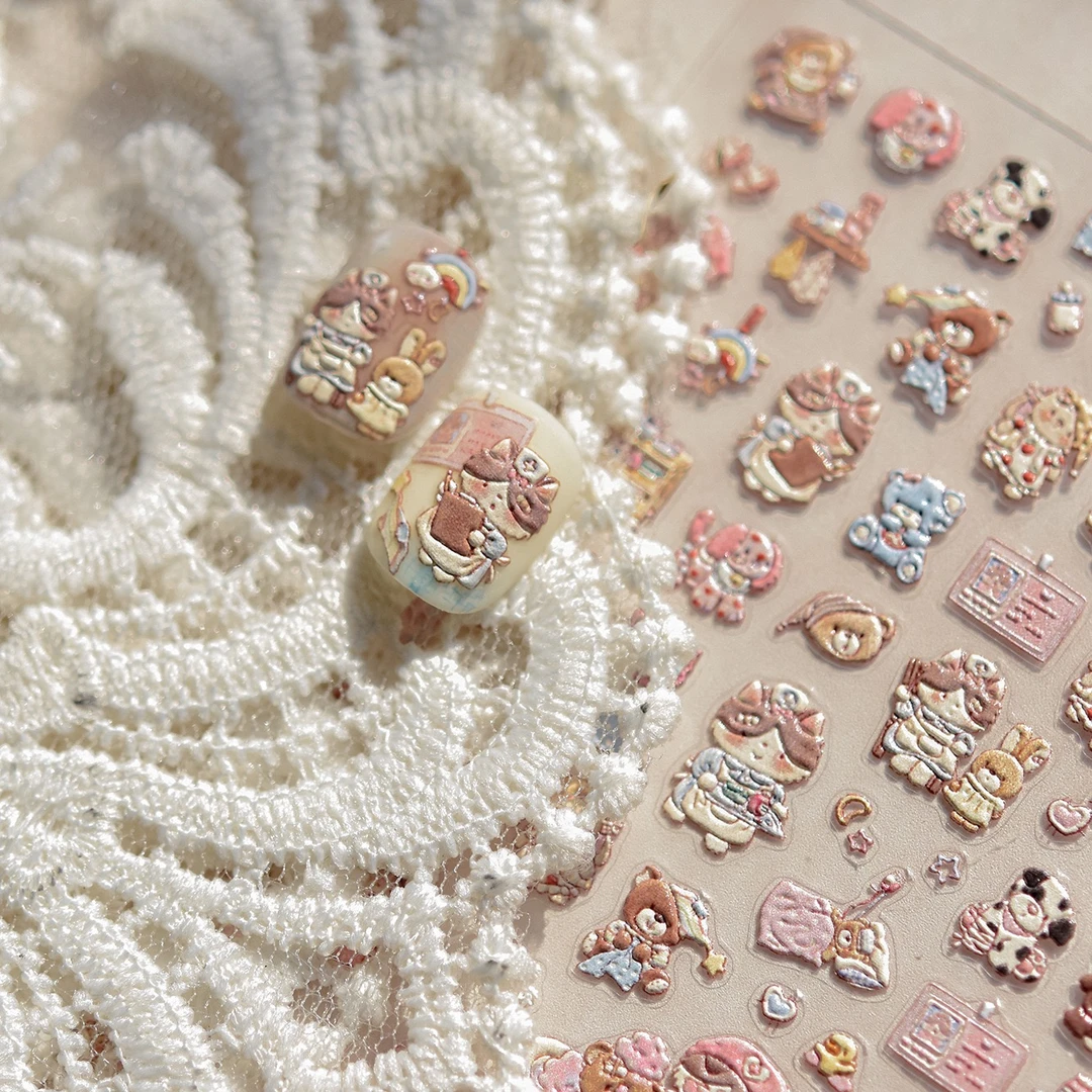 浮雕立体美甲贴纸爆款日系文具指甲贴可爱护士小猫美甲饰品贴纸