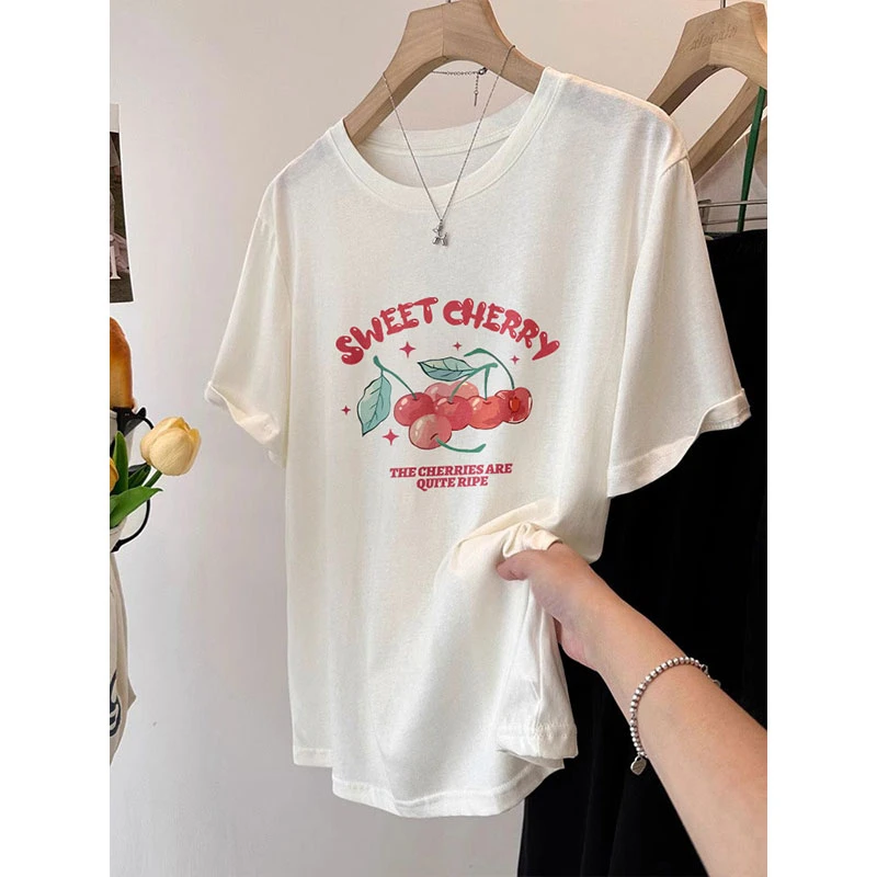 2025超火减龄t恤女夏韩系休闲印花新款宽松200斤大码胖mm巨遮