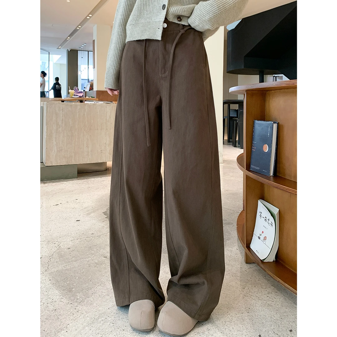 秋季380G抗皱美式小弯刀裤女百搭垂感宽松显瘦高腰直筒阔腿裤