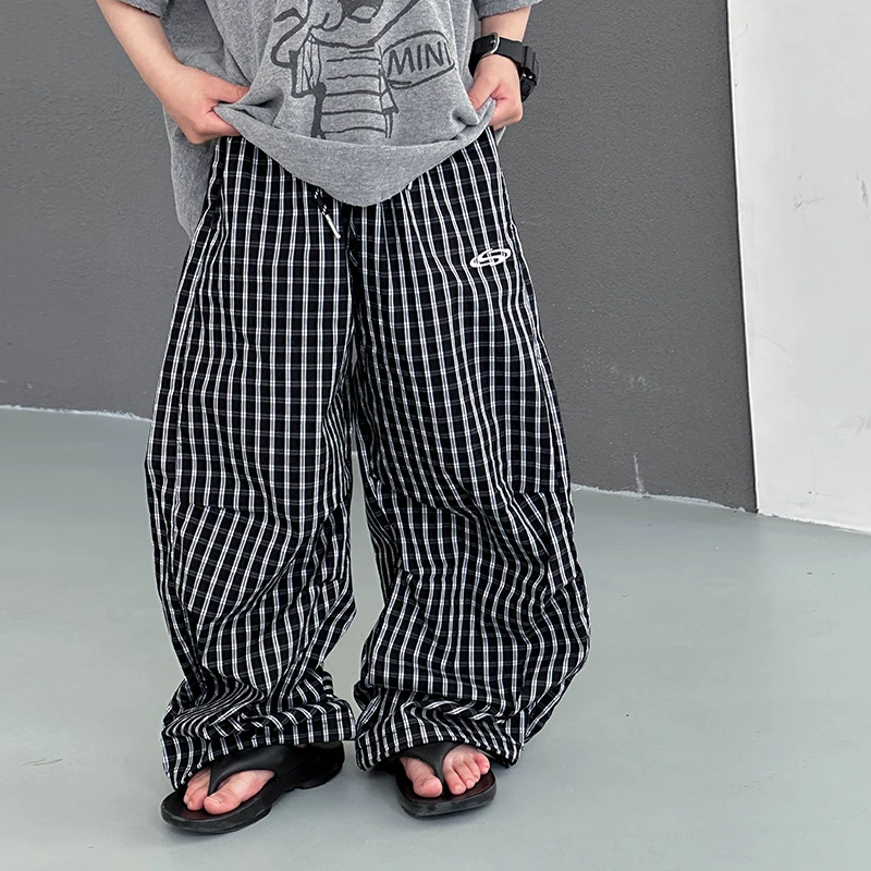 小小郑童装男童夏季裤子韩版宽松薄款休闲长裤帅气格子防蚊裤男童