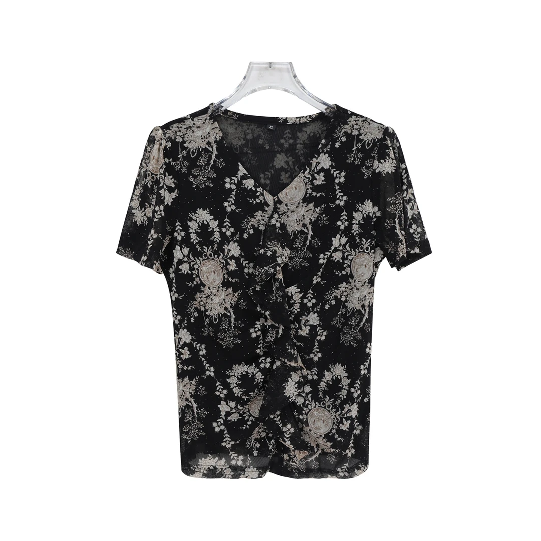 花色满印百搭舒适时尚夏季气质T恤S1222