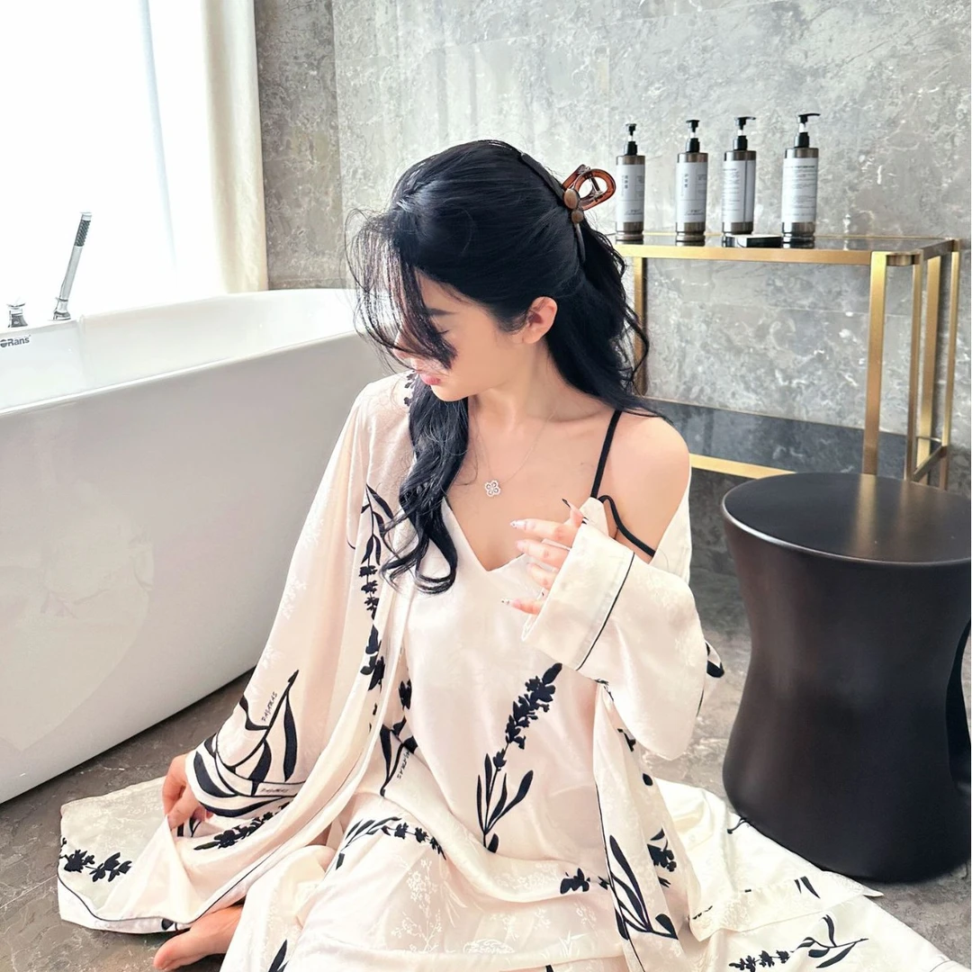春夏季新款睡裙暗花印花露背性感吊带睡袍睡衣女可外穿带胸垫家居