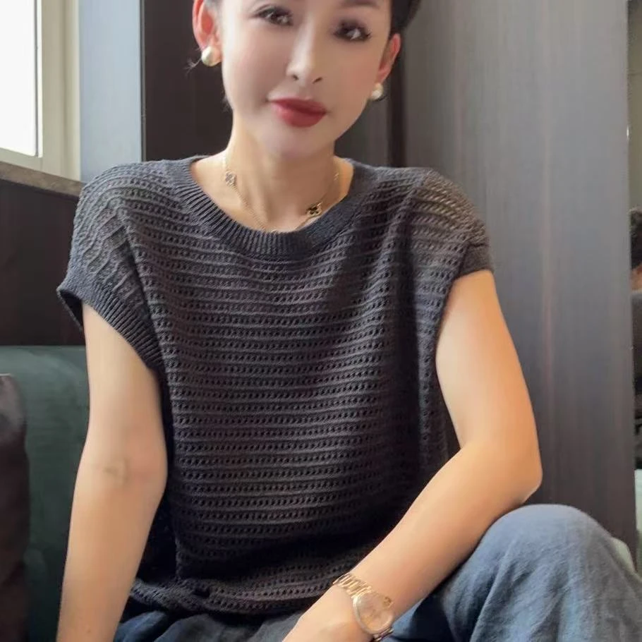 MINGGANG/名港【暮光织语】和纸纱镂空百搭背心 MG8251