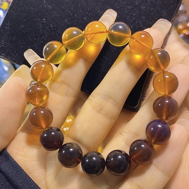 琥珀未镶嵌珠宝奇石彩虹手串10
