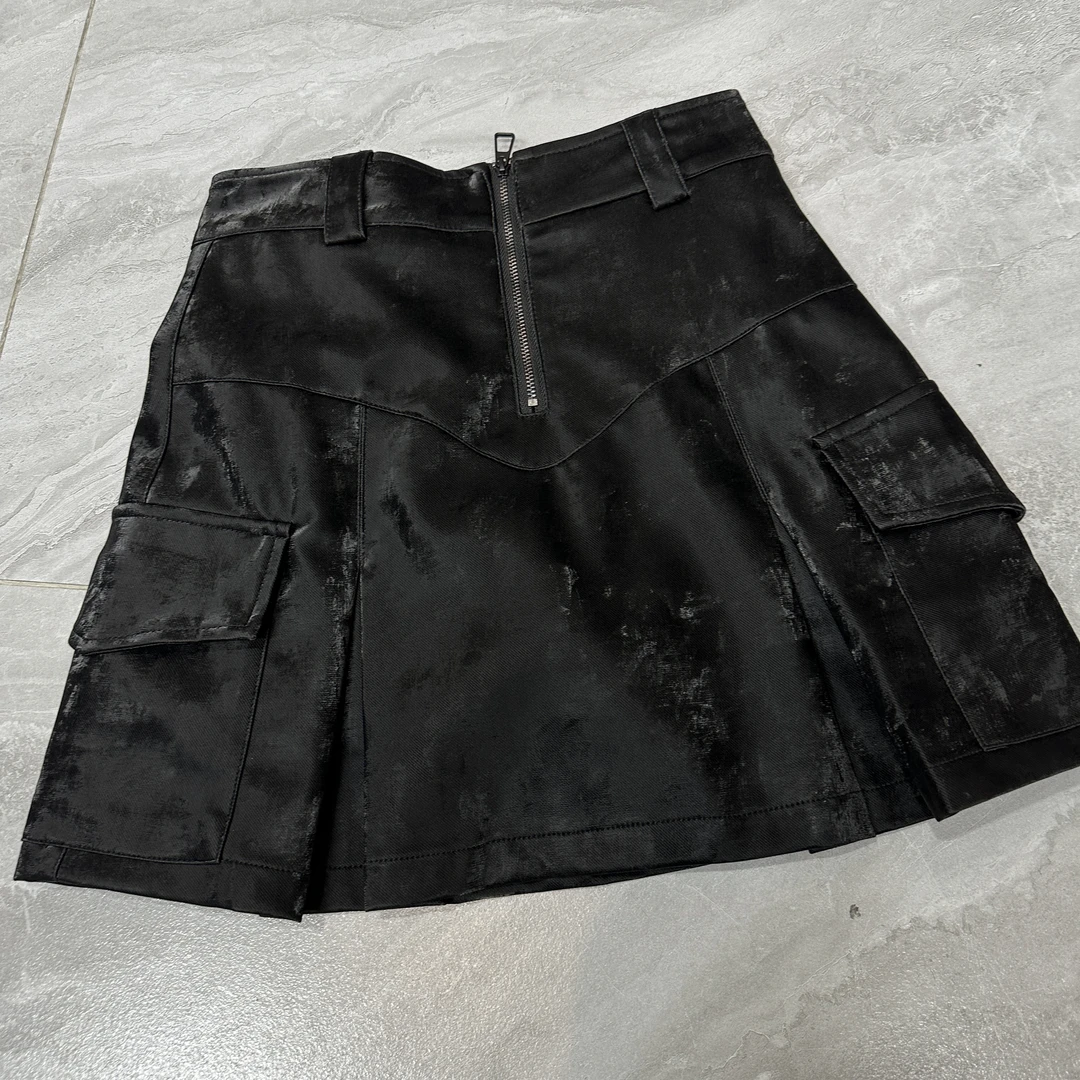 拉链修身拼接皮短裙233094