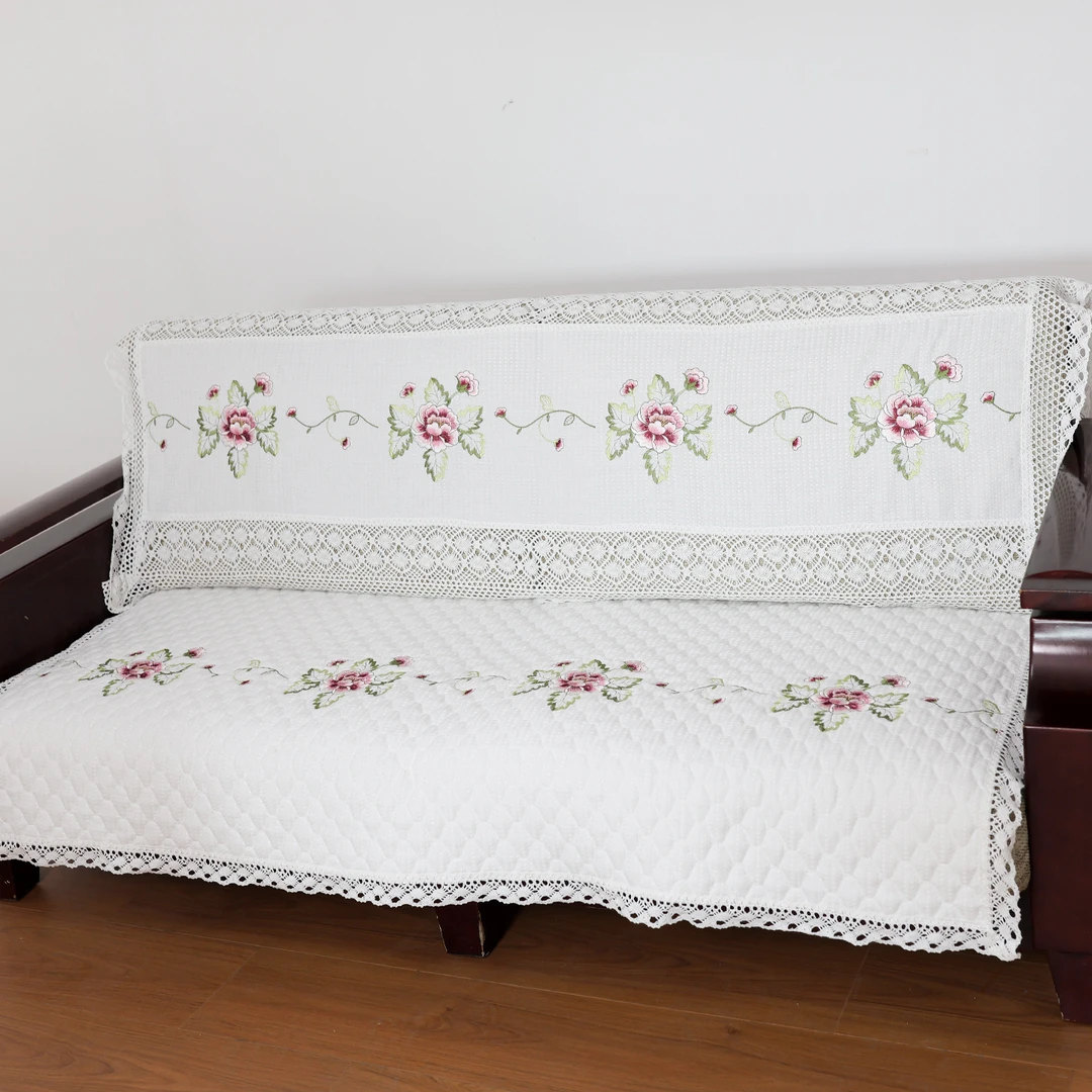 沙发坐垫 原白色中式绣花防滑棉质三人位多人位