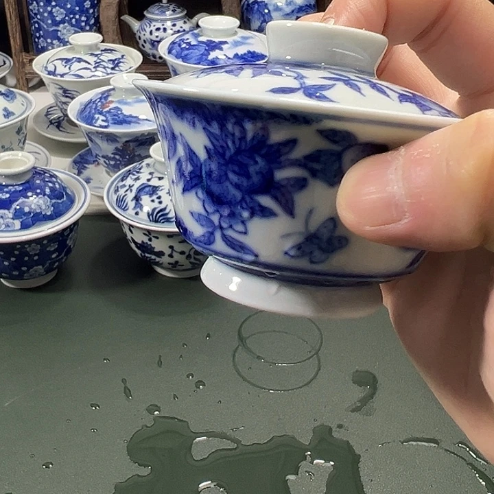 微瑕柴窑工笔点工三多蝶恋花薄胎两才