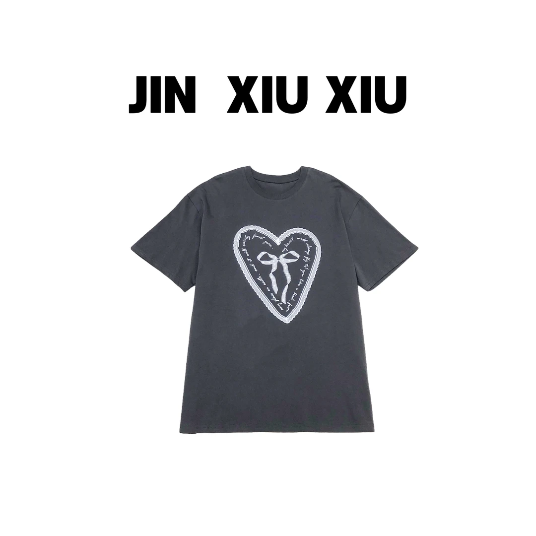 JINXIUXIU春夏新款爱心蕾丝圆领韩系甜美上衣  514