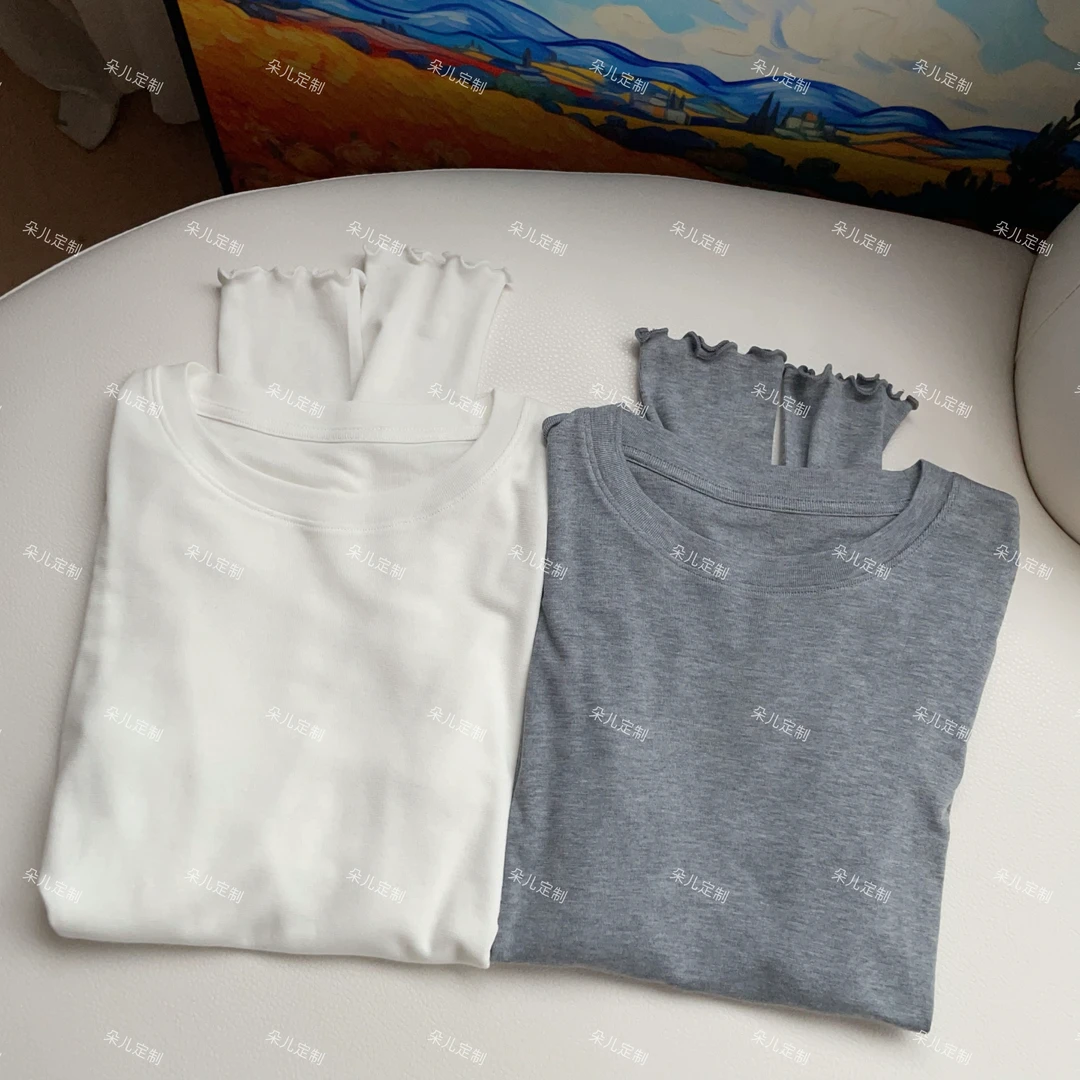 朵儿定制 莱赛尔羊毛木耳花边长袖打底衫 MB32