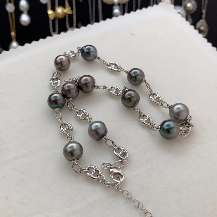 银S925镶嵌颈饰海水珍珠k***n