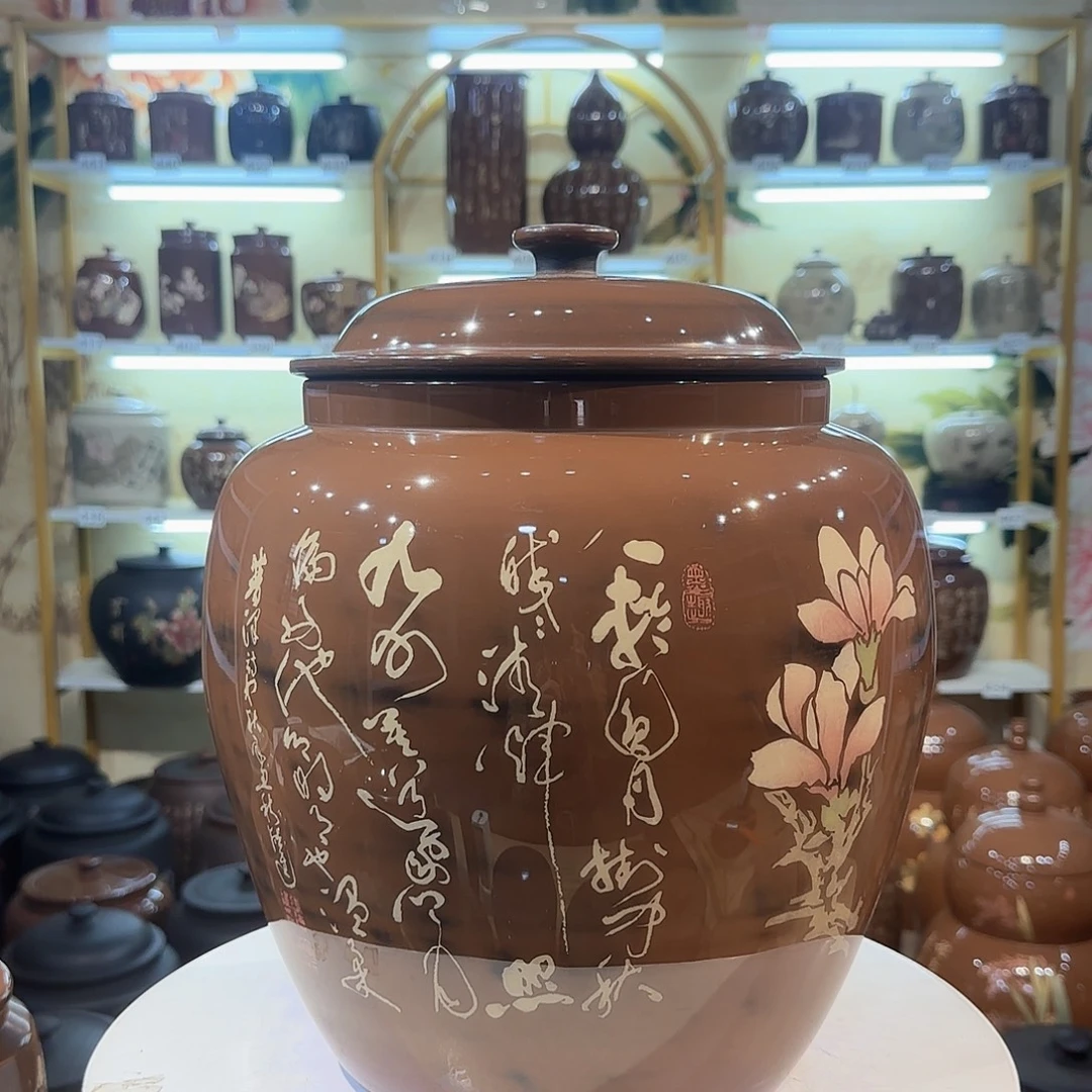 缸027建水紫陶13饼茶缸