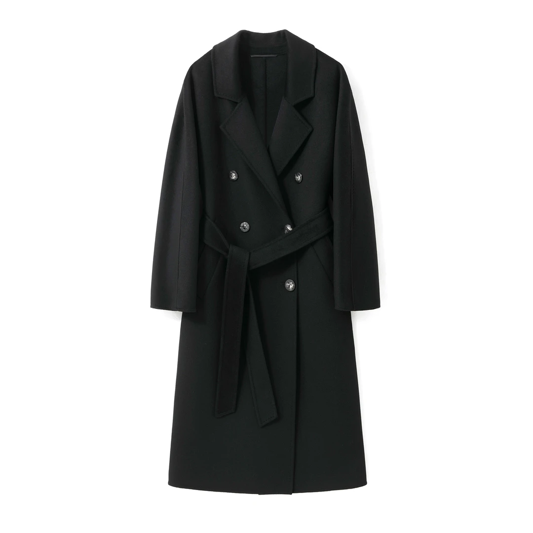 星达利【0801】经典女士【50羊绒50羊毛】双面长款双排扣山羊绒大衣