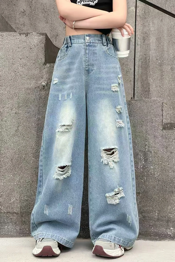 2025年夏季新款女童洋气休闲牛仔裤中大童百搭直筒裤