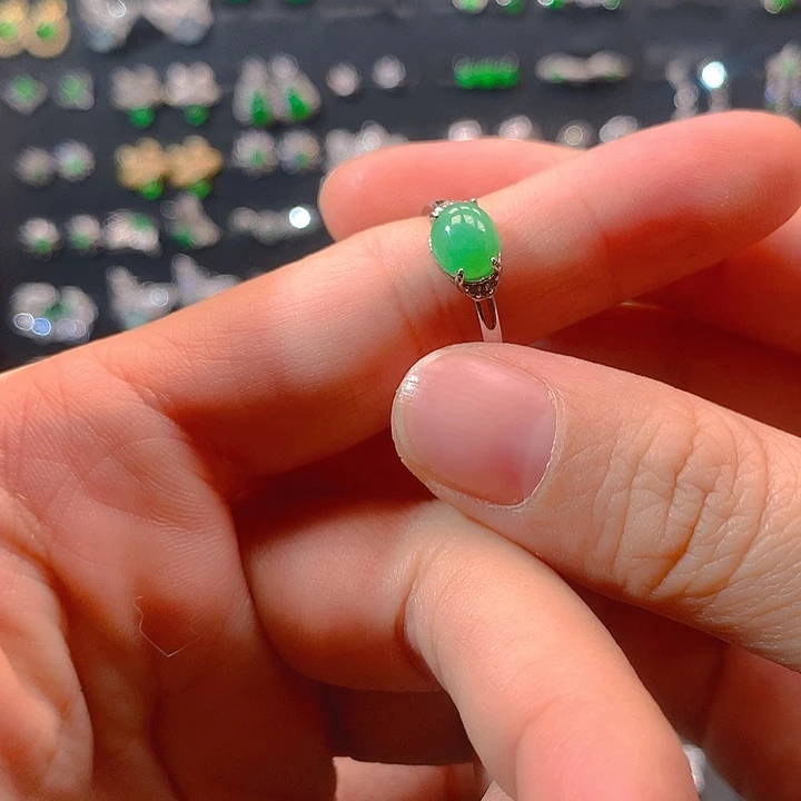 翡翠戒指银S925镶嵌戒指