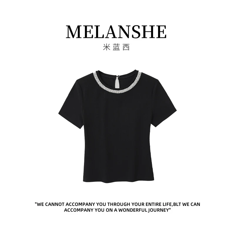 圆领常规休闲百搭烫钻短袖T恤ol长袖欧美风清