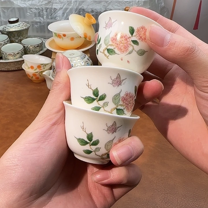 颜瓷闪购商品代替链接白瓷绣球茶杯三只