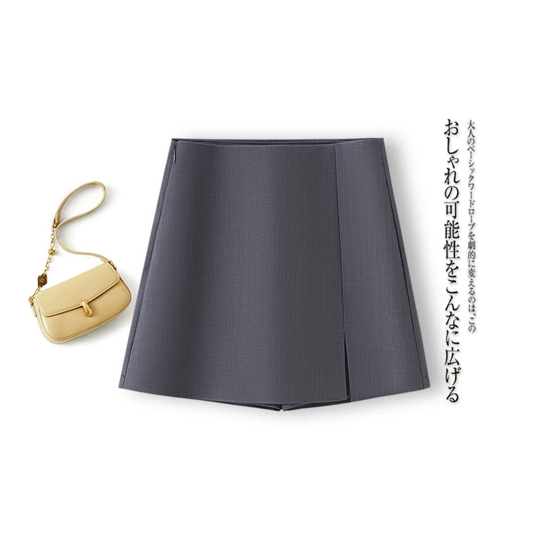 灰色半身裙女新款显瘦高腰A字短裙夏季休闲遮跨短裤西装女裙裤