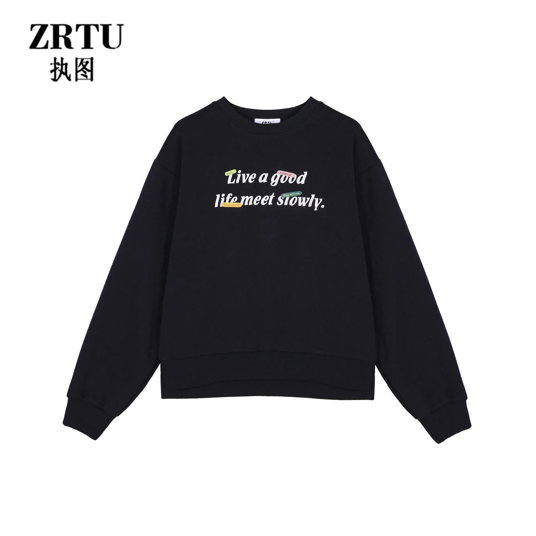 ZRTU/执图2025年春款圆领字母印花长袖休闲卫衣百搭