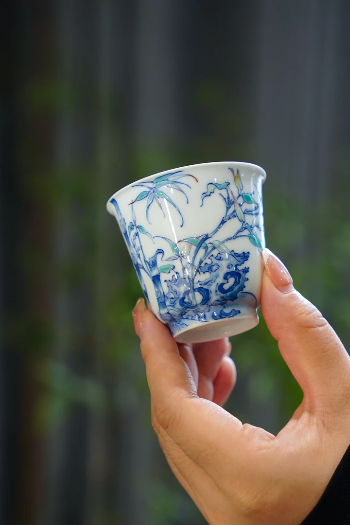 一儒堂高档翠竹闻香杯陶瓷纯手工手绘手工家用