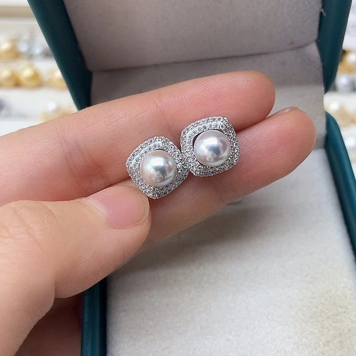 银S925镶嵌海水珍珠耳饰