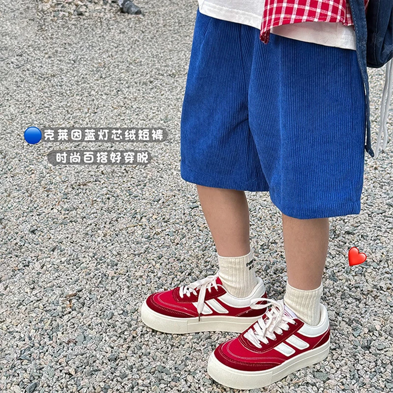 虾酱麻麻男童灯芯绒裤子春夏装2025新款男孩洋气宽松儿童五分短裤