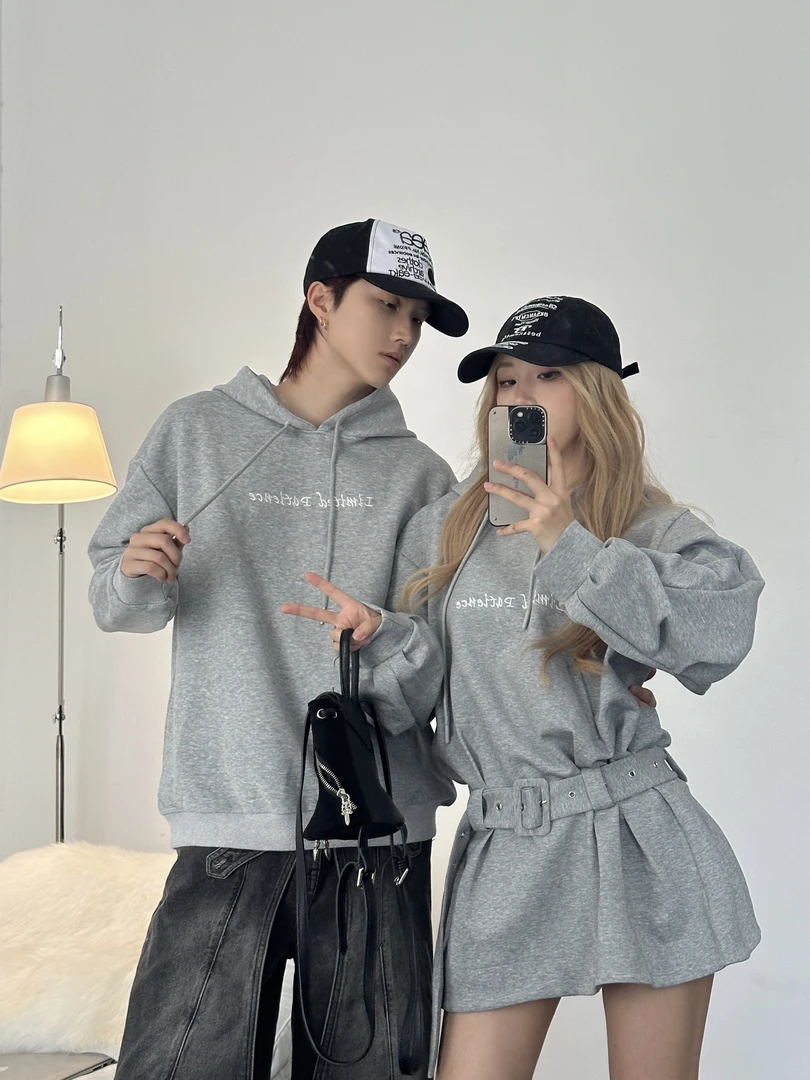 情侣装秋季美式百搭休闲法式休闲风连帽连衣裙韩版男卫衣潮