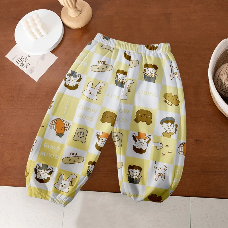 夏季新款冰丝灯笼裤潮款宽松碎花透气薄款男女宝宝防蚊裤束脚裤