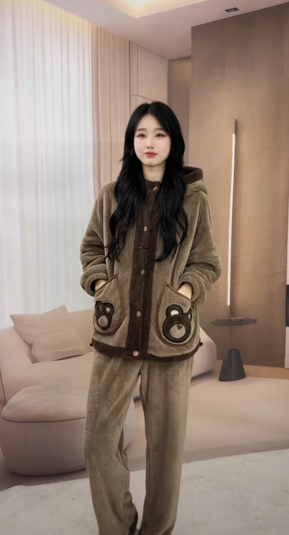 2025冬季女爆款开衫雪花绒新款家居服可外穿网红睡衣套装