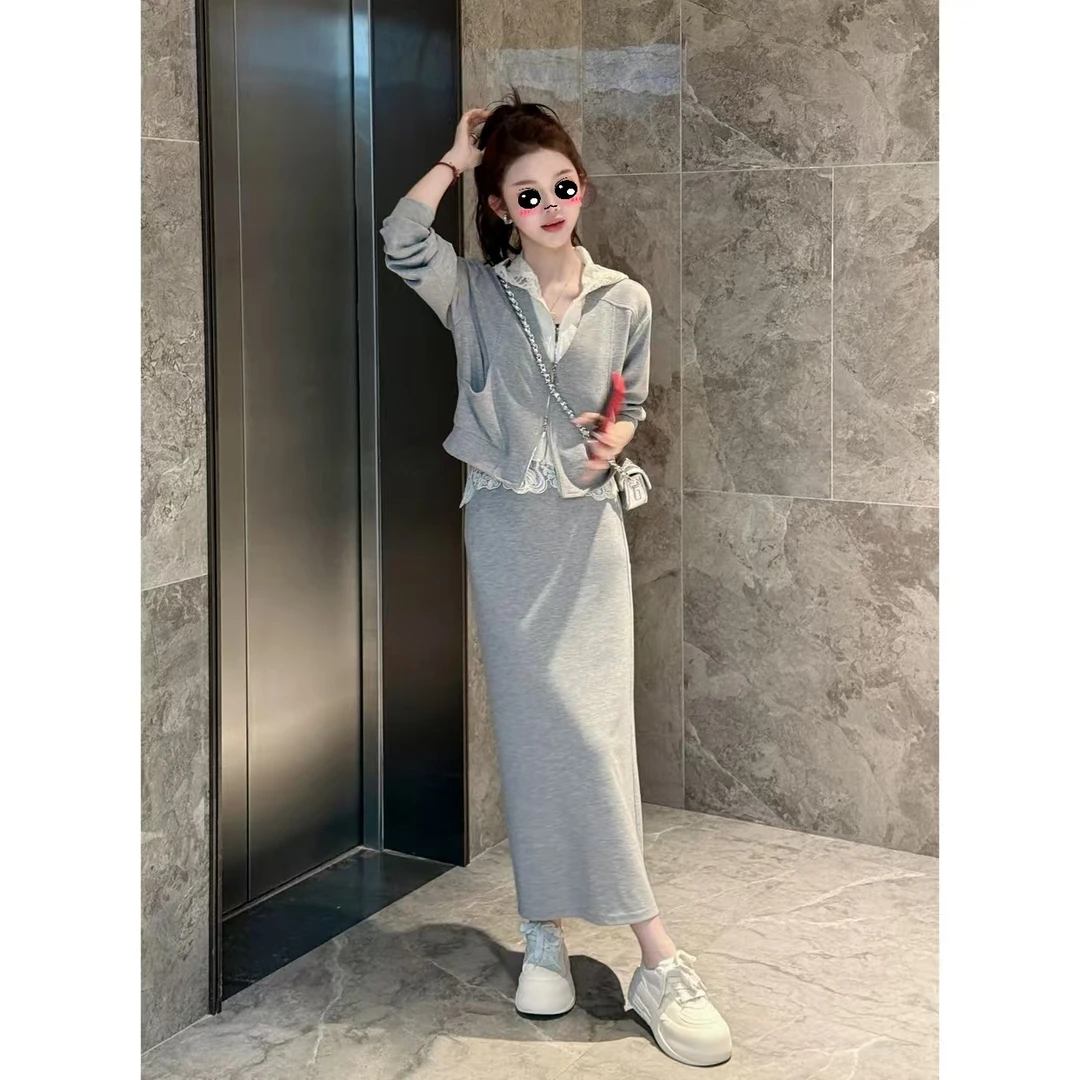 2025春秋时尚针织连帽套装显瘦上衣时尚开衫宽松卫衣洋气5160款