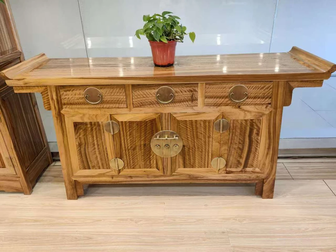 实木老香樟木玄关柜翘头柜客厅进门摆放收纳储物三联柜实用可定制