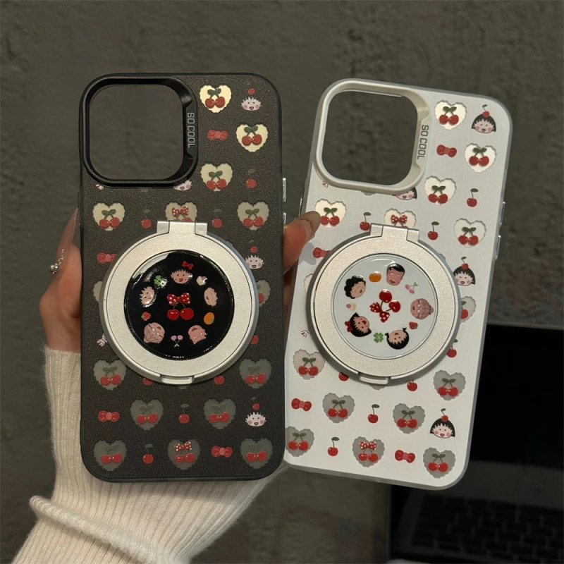 适用苹果16pro创意iPhone15手机壳磨砂彩银华为p女爱心樱桃小丸子