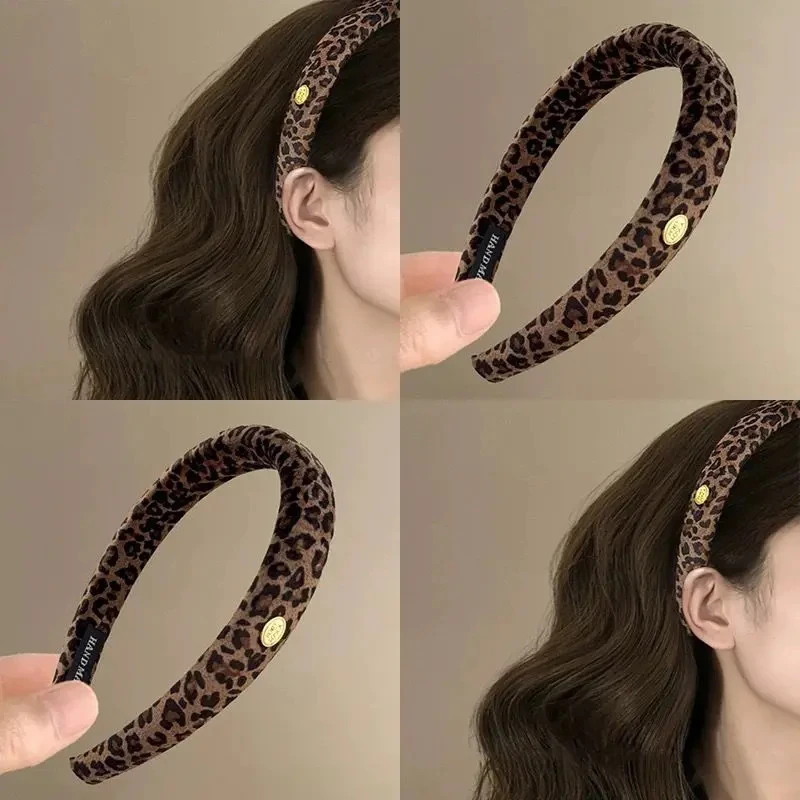 涉谷辣妹豹纹金色标发箍女气质高颅顶发卡洋气复古压发夹旅行发饰