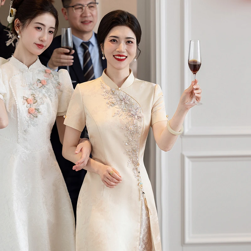 艾诗霓【诗意】新款喜婆婆喜妈妈中式婚宴敬酒服气质显瘦香槟礼服裙