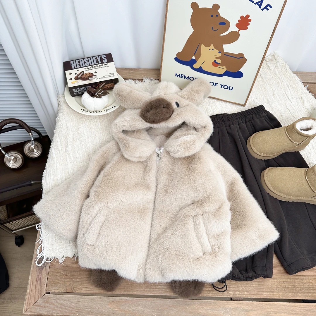 【新品】男童外套2024新款儿童可爱小熊连帽加绒外套BMD3769