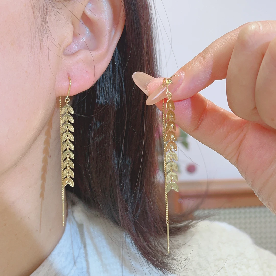 长款流苏麦穗耳线女防丢设计感显脸瘦网红百搭-548