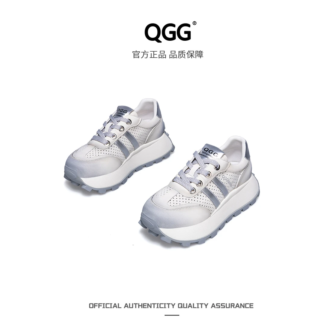 夏季透气百搭5.5cm厚底系带软底阿甘鞋Q060