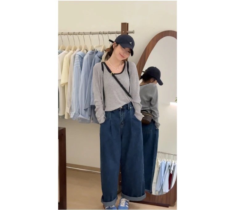 【达尔文】只出不进春夏新款休闲显瘦时尚吊带背心+针织衫两件套