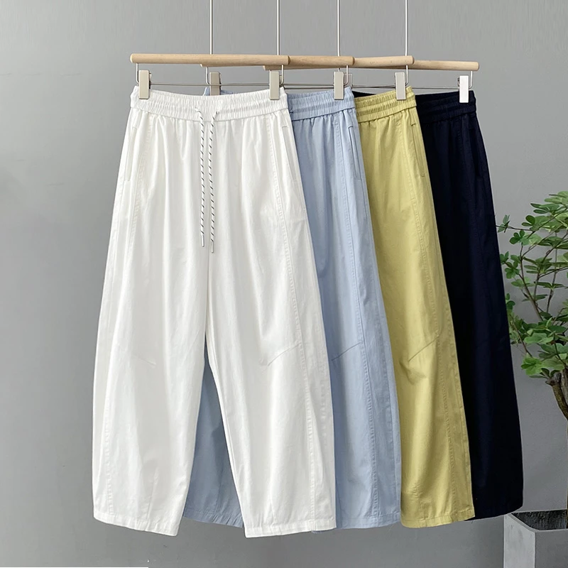 弯刀裤女夏季新款高腰薄款百搭直筒裤宽松大码九分休闲裤香蕉裤