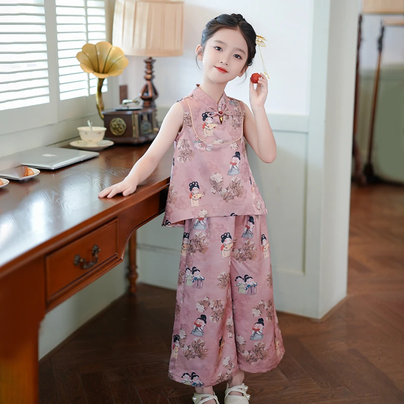 儿童新中式女童套装2025夏季新款中国风汉服女宝宝复古设计两件套