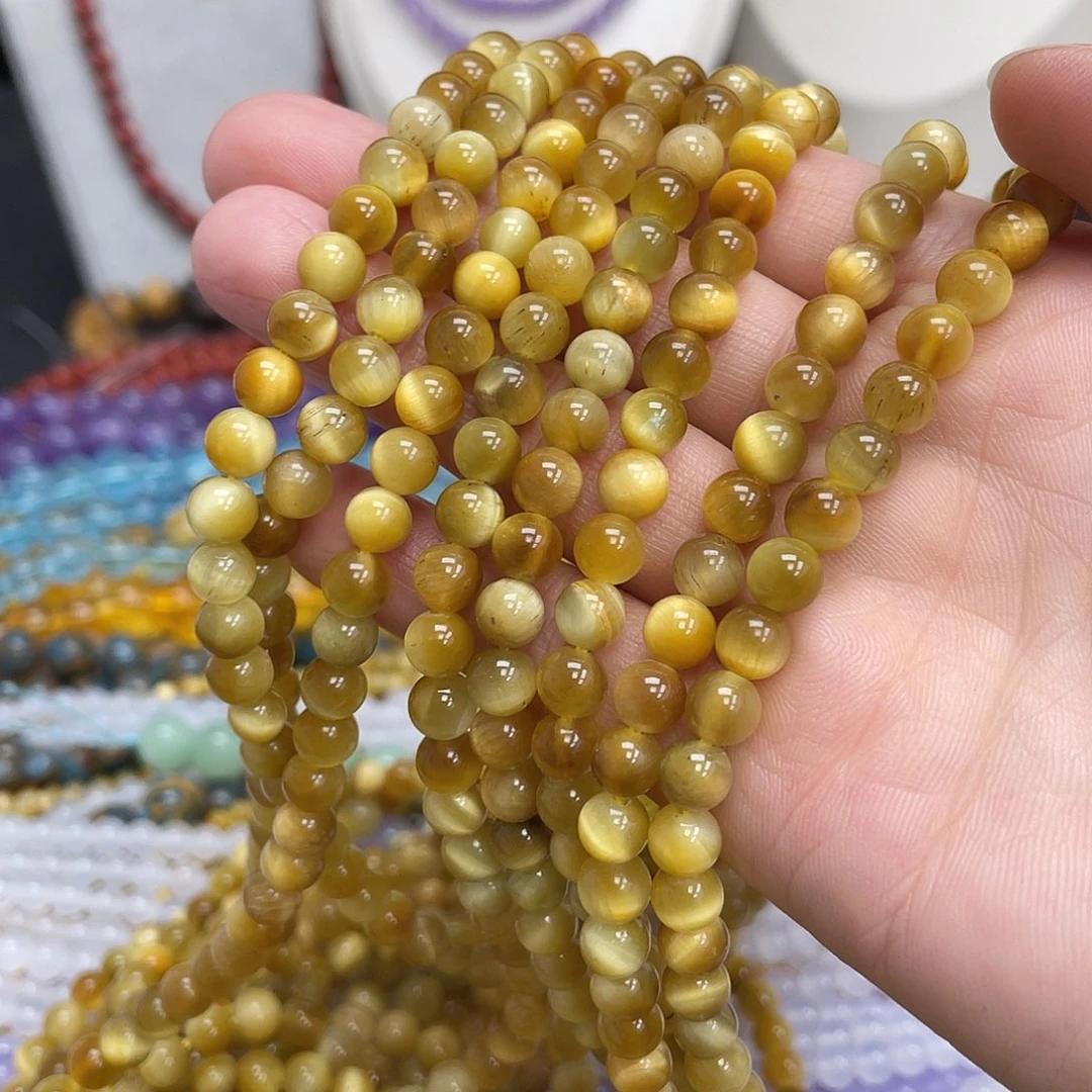 玛瑙/玉髓未镶嵌半成品金虎眼石6m散珠