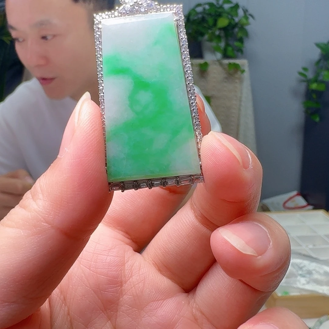 翡翠银S925镶嵌吊坠(不含链)天然