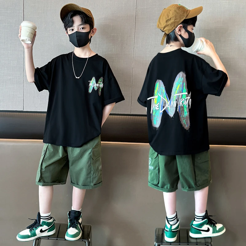 男童夏装套装2025新款夏款中大儿童装夏季男孩短袖痞帅气时髦潮酷