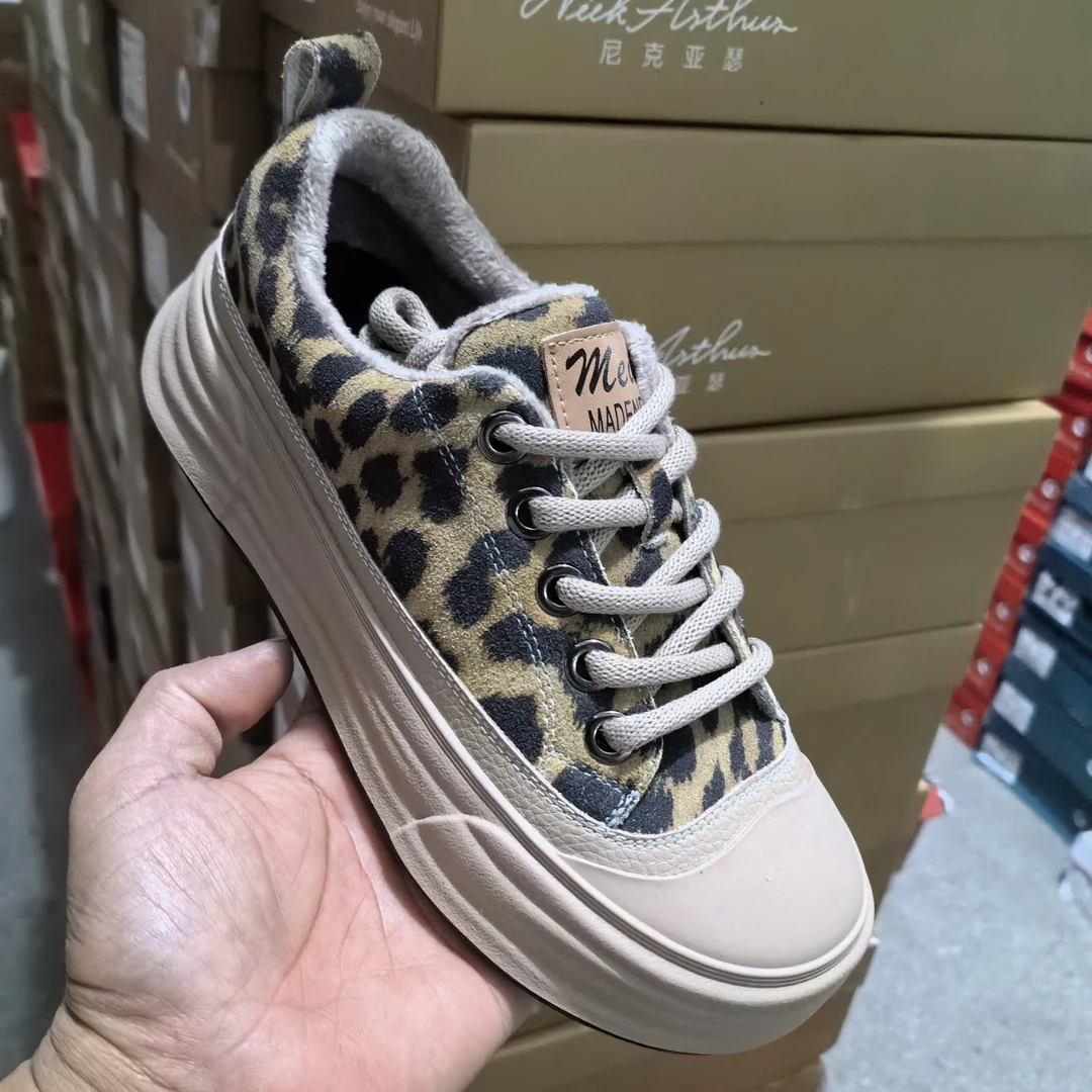 (豹纹)头层牛皮8606百搭休闲板鞋加绒