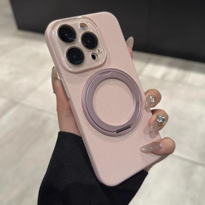 简约荔枝纹磁吸支架适用苹果16promax男女高级感手机壳iPhone15pm