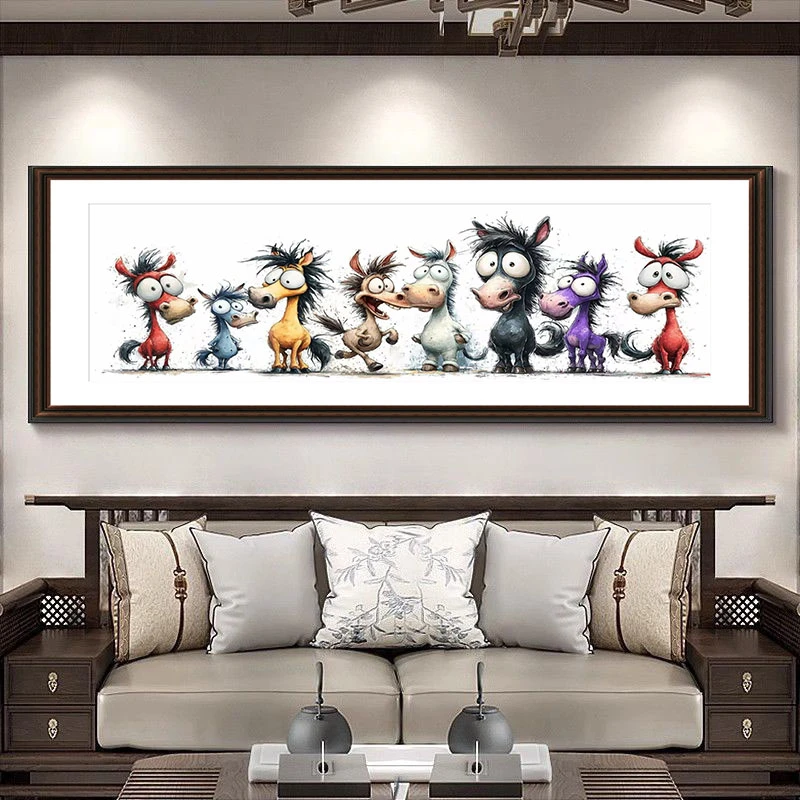 马到成功十字绣八骏图Q版卡通动物横幅长条床头儿童房自己绣套件