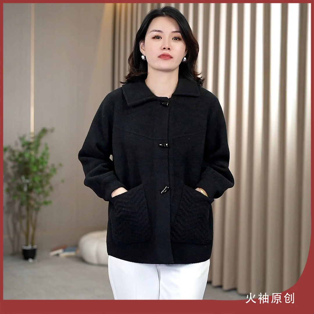 火袖G1794中老年妈妈装短外套女早秋新款保暖气质百搭单排扣短款