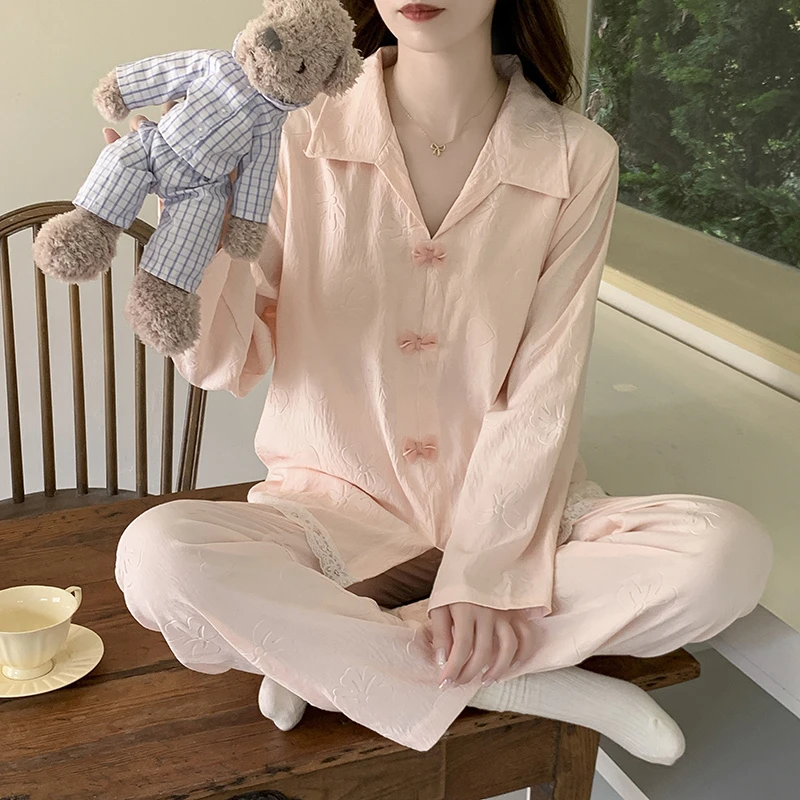 棉绸睡衣女款夏季薄款带胸垫长袖家居服2025新春秋款休闲女士套装