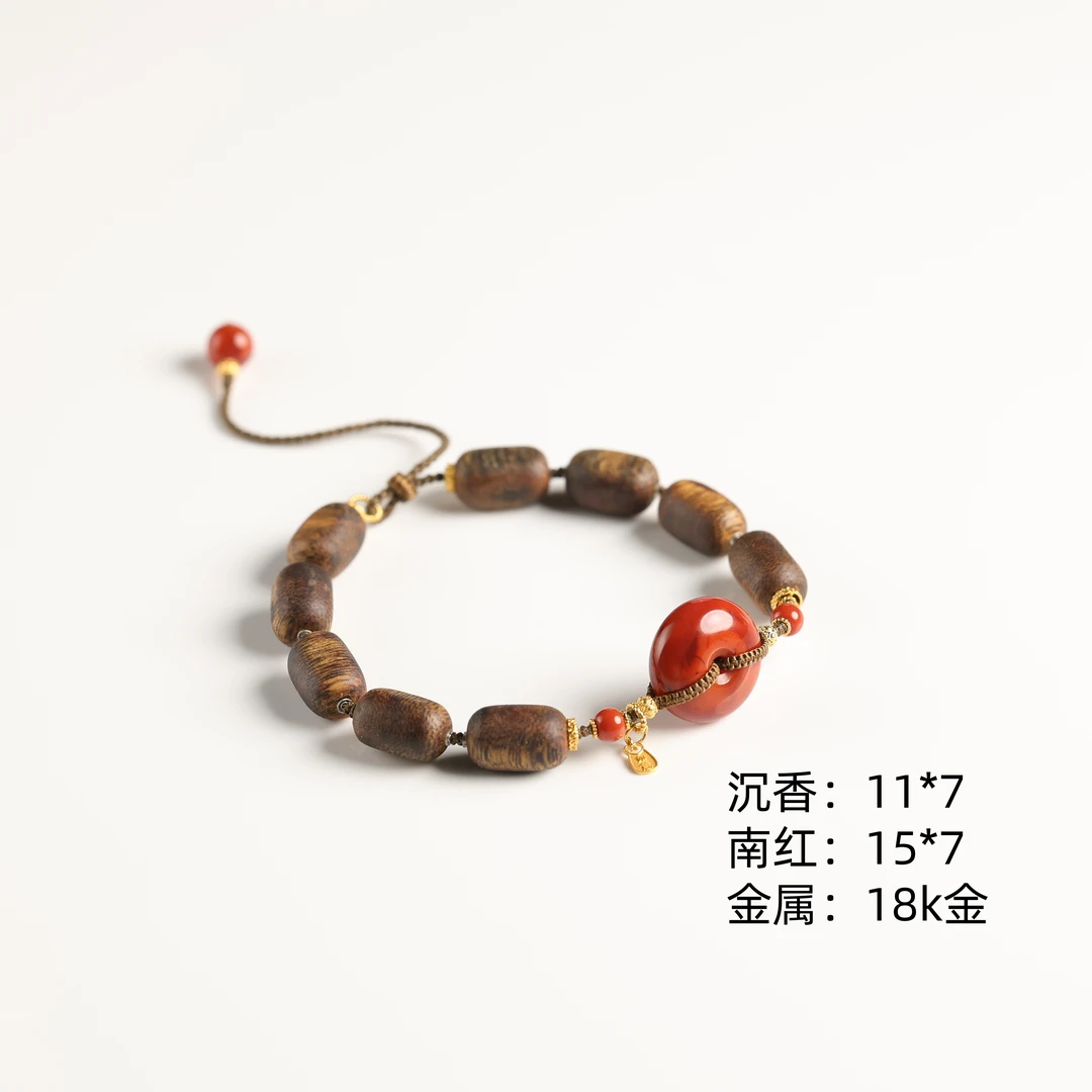 沉香本真 |“绮桃”严选精品天然原矿南红棋楠沉香桶珠手串